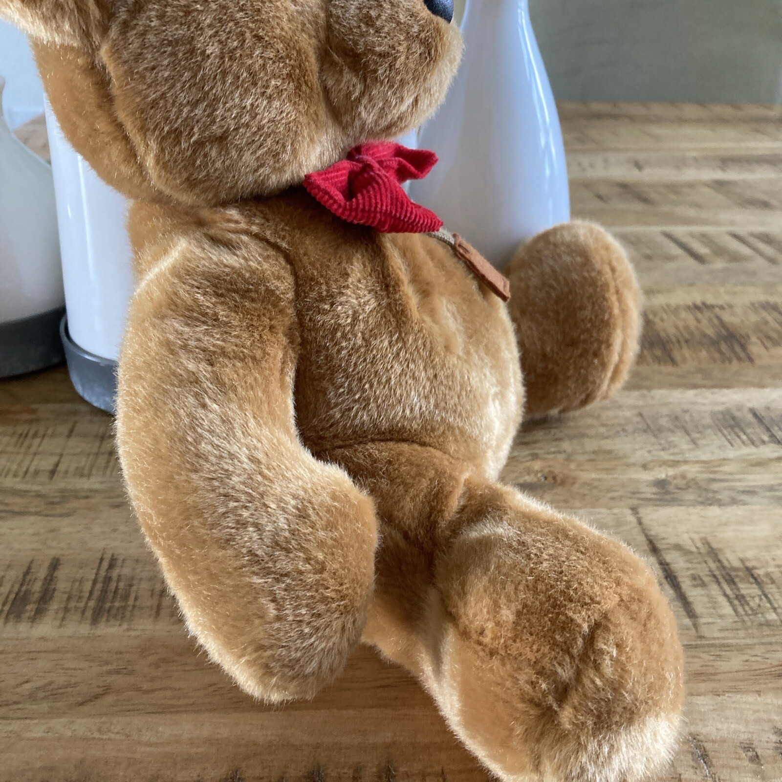 Vintage Russ Berrie 12" Zippered Brown Bear Red Bowtie Plush Stuffed Animal RARE