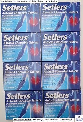 Setlers Antacid Chewable Tablets Peppermint Indigestion Relief 8x 24 (192 Total)