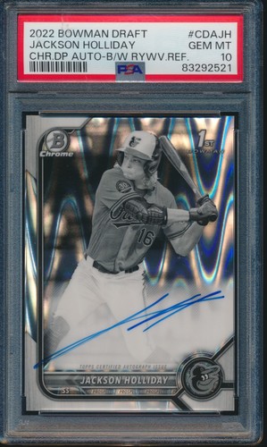 Jackson Holliday [Black & White RayWave] #CDA-JH 2022 Bowman Draft Chrome Autographs card