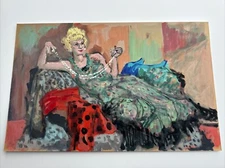 MID CENTURY PAINTING MODERNIST LISTED BILL VOSS EXPRESSIONIST PORTRAIT WOMAN