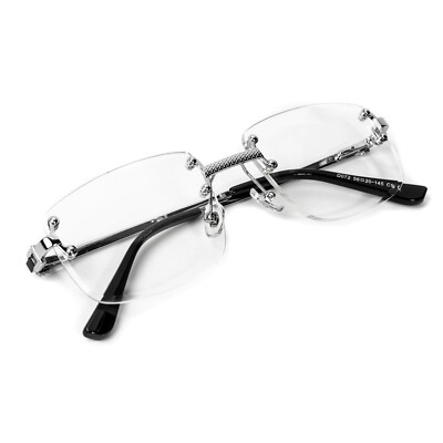 Men's Silver Frame Vintage Retro Hip Hop Clear Lens Tint Rimless Glasses 