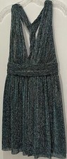 Lulus Women’s Size Large Ailey Gold and Teal Blue Metallic Skater Mini Dress
