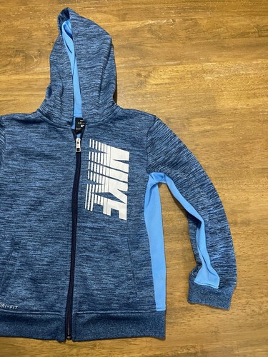Nike Hoodie, Boy's Size 7/L, Blue White, Full Zip, Dri Fit, Long Sleeve - Picture 4 of 13