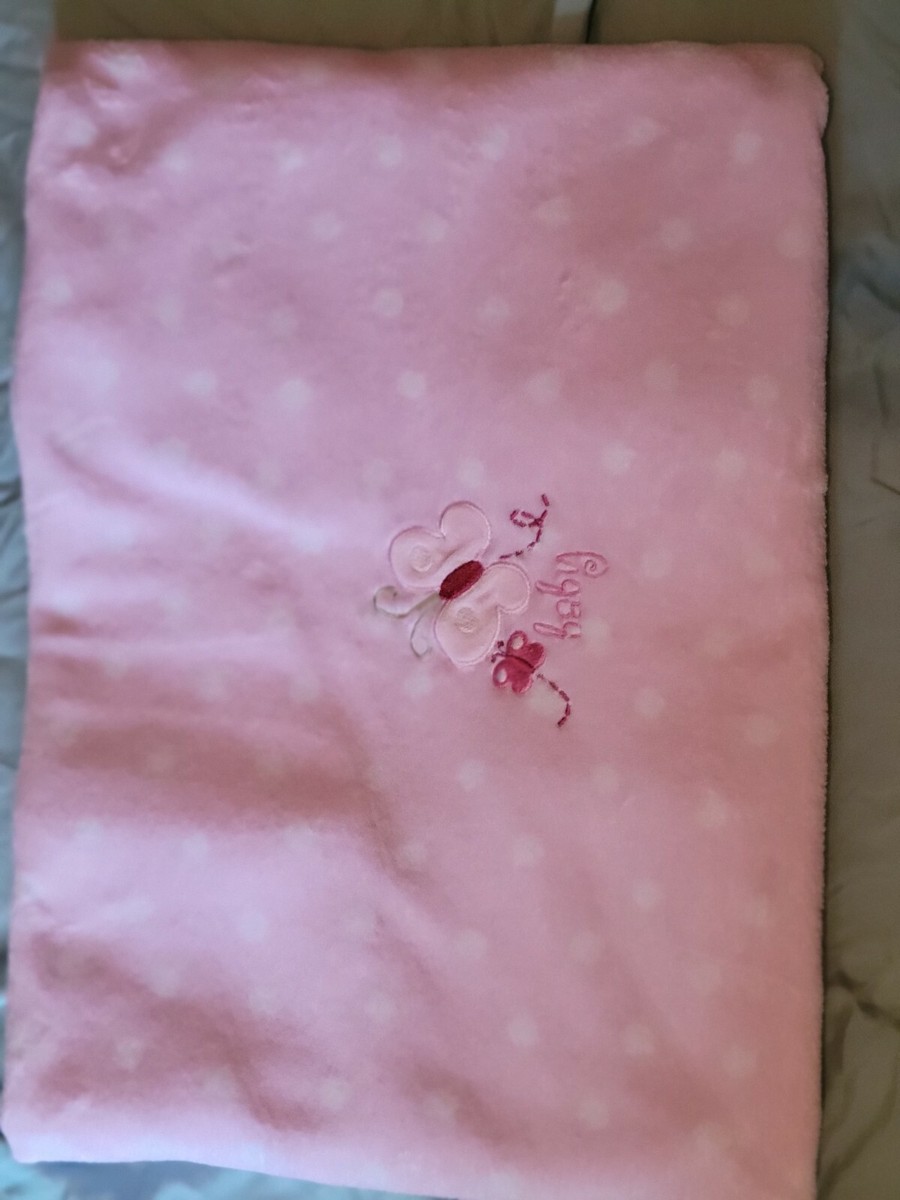 Child Of Mine Pink Polka Dot Butterfly Baby Blanket Carters fleece EUC