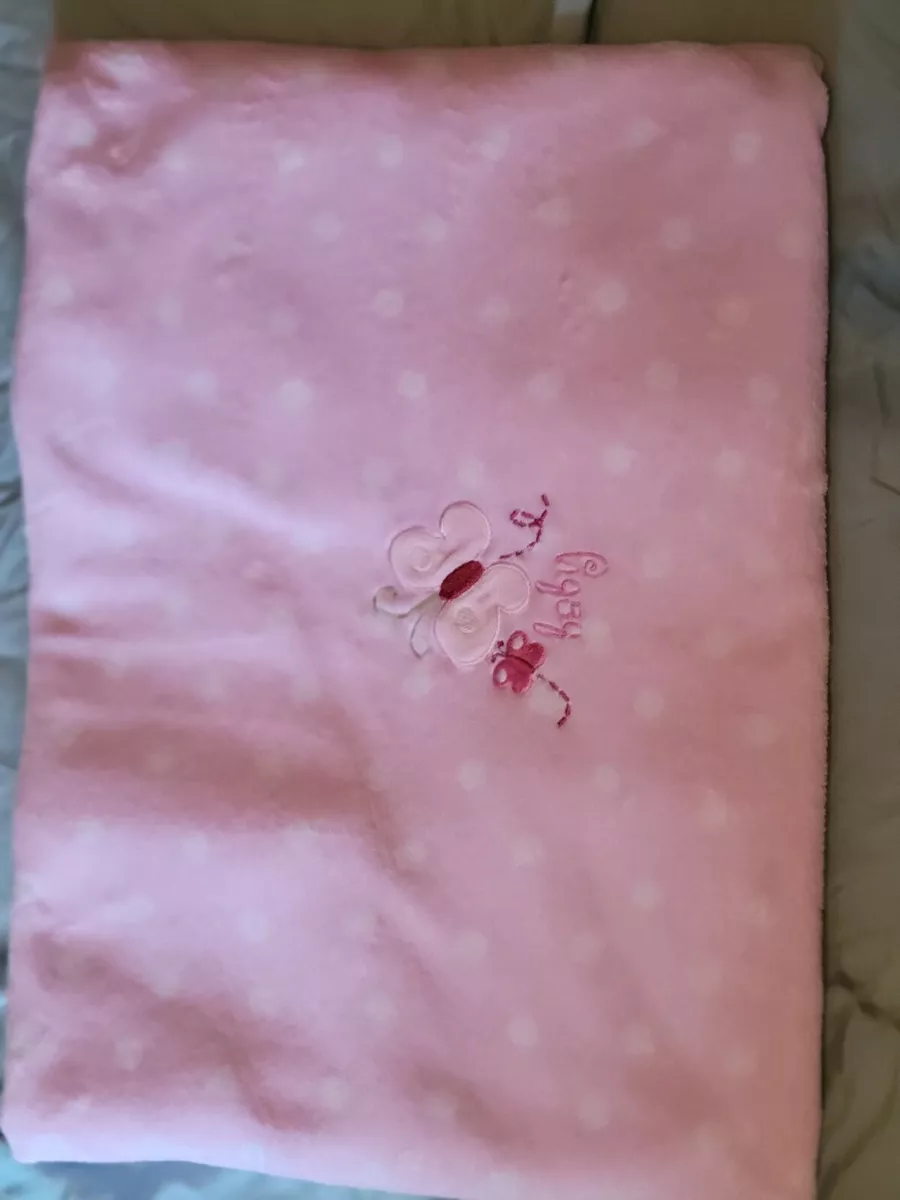 Child Of Mine Pink Polka Dot Butterfly Baby Blanket Carters fleece EUC eBay