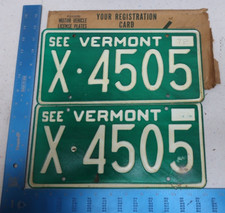 Vermont License Plate Tag Pair Set VT 1972 72 w/ Envelope X-4505
