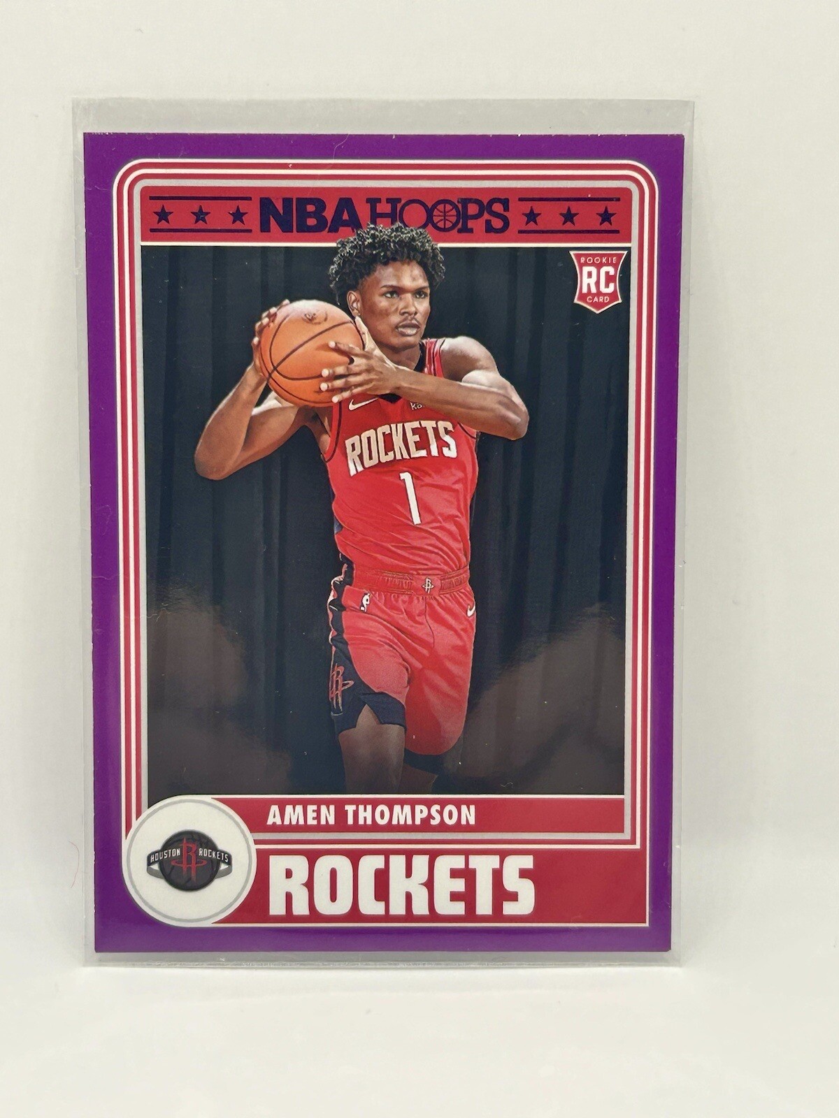 Amen Thompson 2023-24 NBA Hoops Tribute Purple Parallel #242 Rookie Rockets
