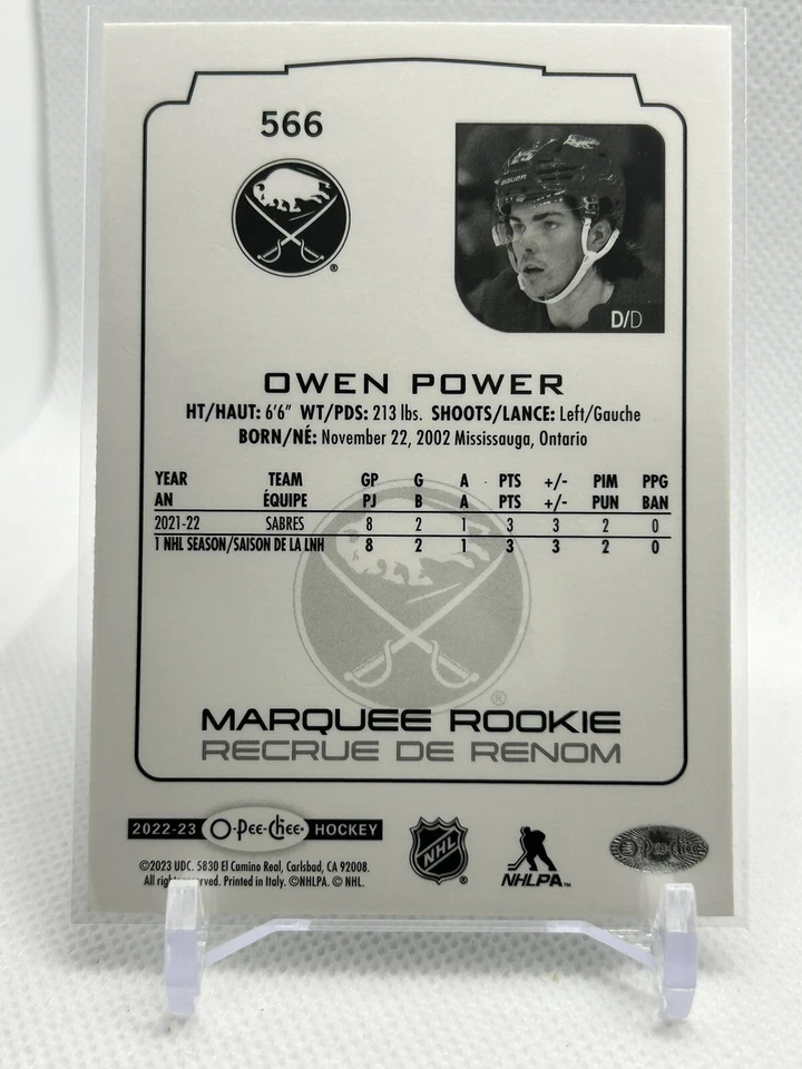 2022-23 O-Pee-Chee OPC #566 | OWEN POWER Marquee Rookie Rainbow Parallel 117/350 - Image 2 of 2