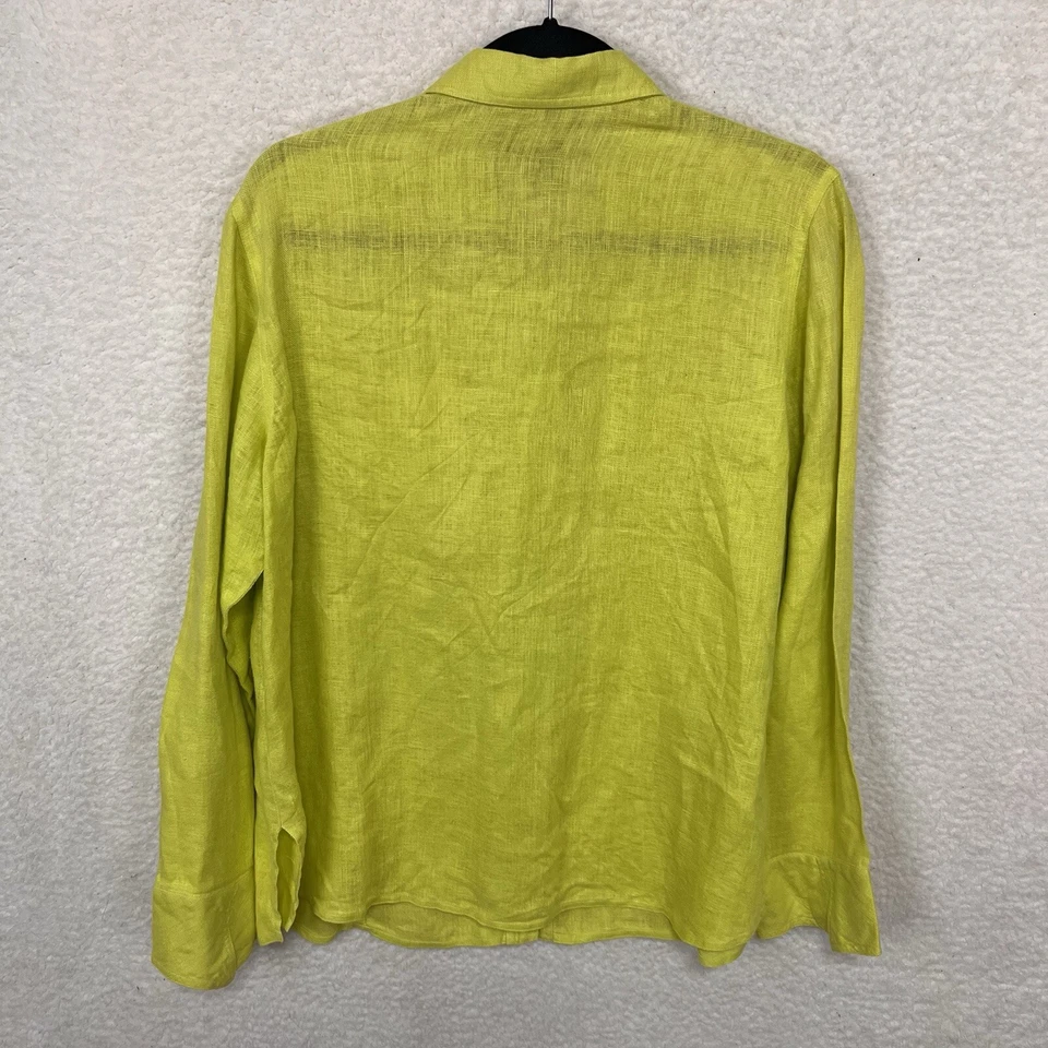 Diane Gilman 100% льняной Топ женщин XL желтый зеленый на пуговицах длинным рукавом повседневный - Изображение 2 из 4