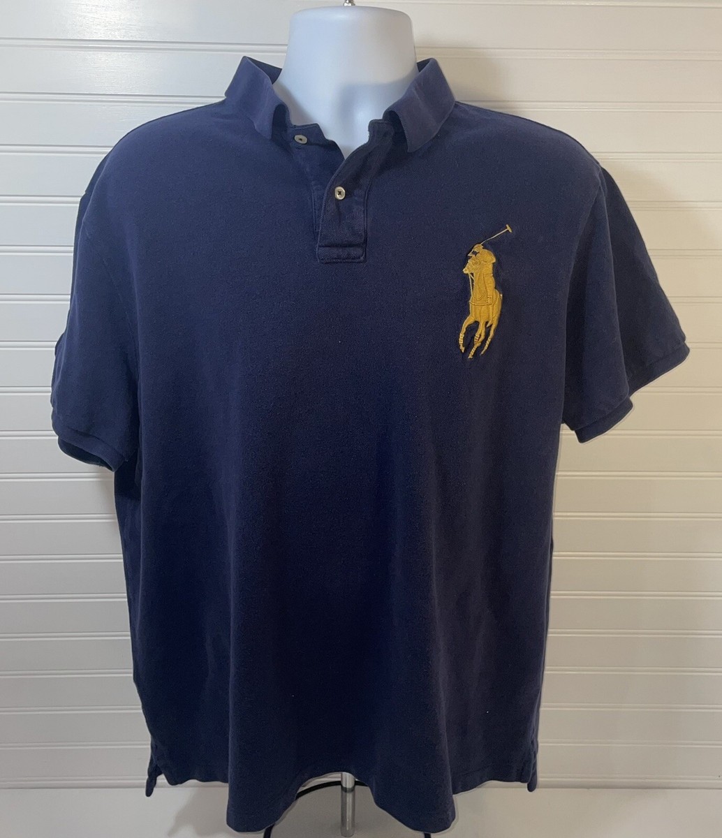 Polo Ralph Lauren Rugby Shirt MenXL Custom Slim Fit Blue Big Gold