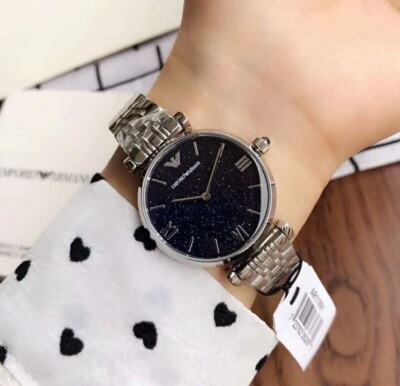 EMPORIO ARMANI DAMEN UHR SILBER ARMBAND MIT DUNKELBLAUEM ZIFFERBLATT AR11091 ORIGINAL