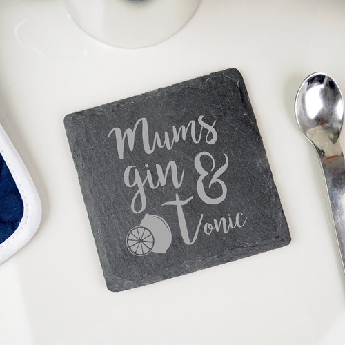 Mums Gin & Tonic Square / Heart Slate Coaster Mothers Day Birthday Gift Present - Picture 2 of 10
