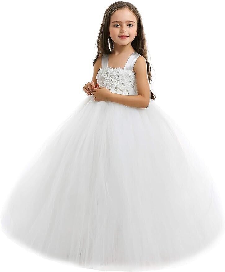MALIBULICo Fluffy Flower Girl Tutu Dress With Matching Headband,Off-White  ,sz:3T - Main Image