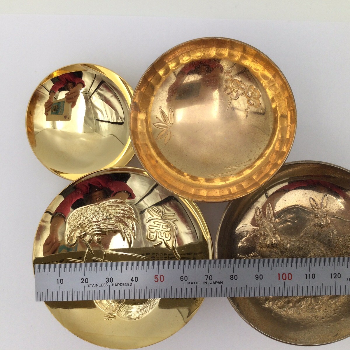 24KGP Sake Cup Rabbit Crane Turtle Sakazuki Vintage Gold
