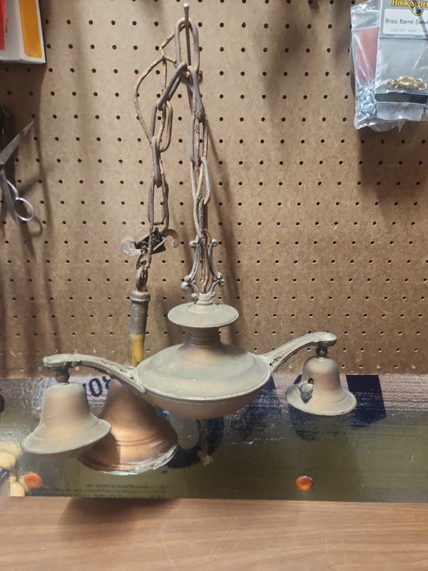 Vintage Antique Hanging Ceiling Copper Light With Chain Restoration