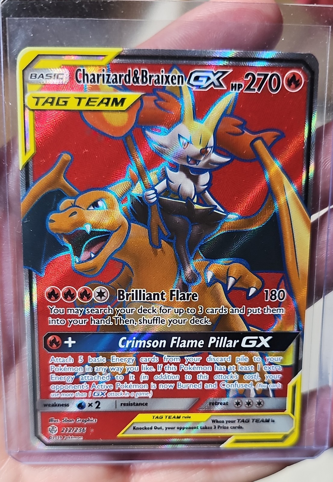 Charizard & Braixen GX (Full Art) 212/236 Sm-Cosmic Eclipse Holo