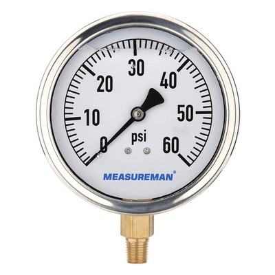 #ad Glycerin Filled Plumbing Pressure Gauge 4 Inch Dial 0 60psi 1 4 NPT Lower $34.43