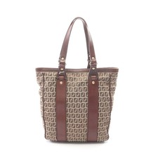 Borsa tote FENDI Zucchino 8BH162 tela pelle beige marrone scuro