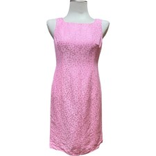 Oscar De La Renta Textured Linen Silk Sleeveless Sheath Dress Pink 6 Petite