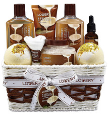 Bath and Body Set, Vanilla Coconut Spa Kit, 9 Piece Gift Basket for Women