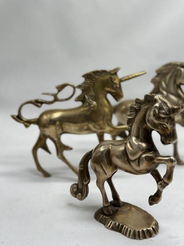 Vintage massiv Messing 3 tolle Einhorn Statuen Figuren magisch mystisch - Bild 9 von 15