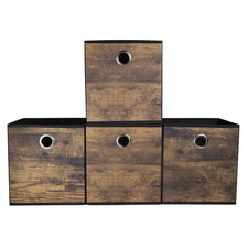 4 Pack Durable Storage Cube Bins with Wood Gr...