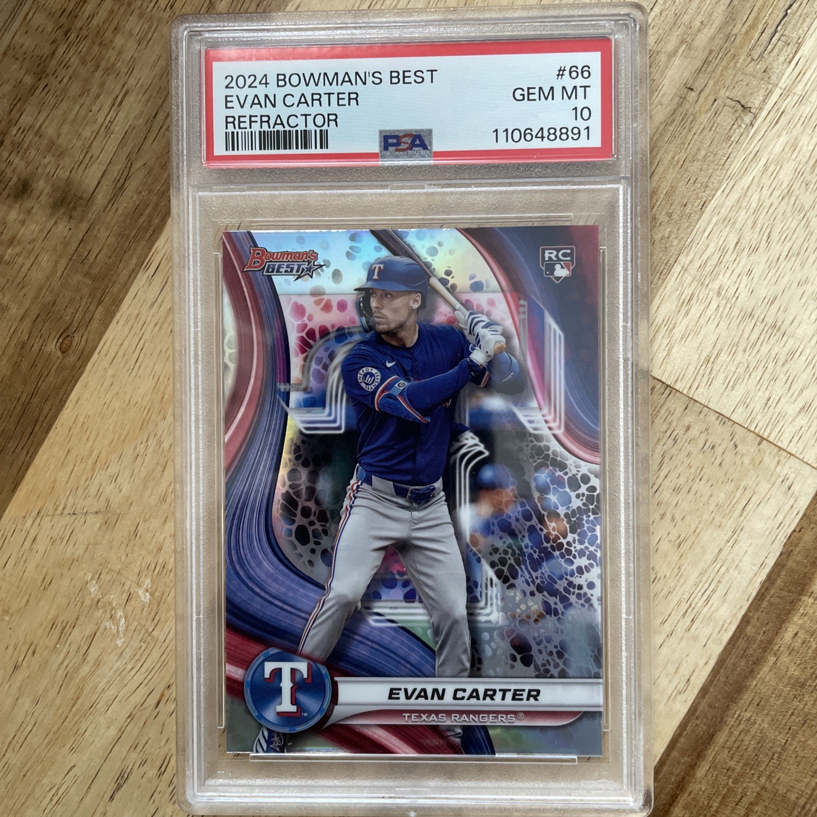 2024 Bowman's Best EVAN CARTER #66 REFRACTOR PSA 10 Texas RANGERS - RC