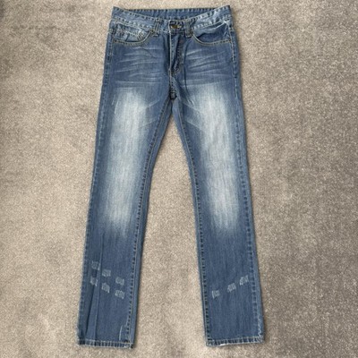 Dsquared2 Jeans Mens 29 Blue Straight Leg Distressed Denim Made Italy Designer