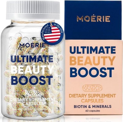 Moerie Hair Boost Supplements   Biotin & Minerals for Hair, Skin & Nails, 60 Cap