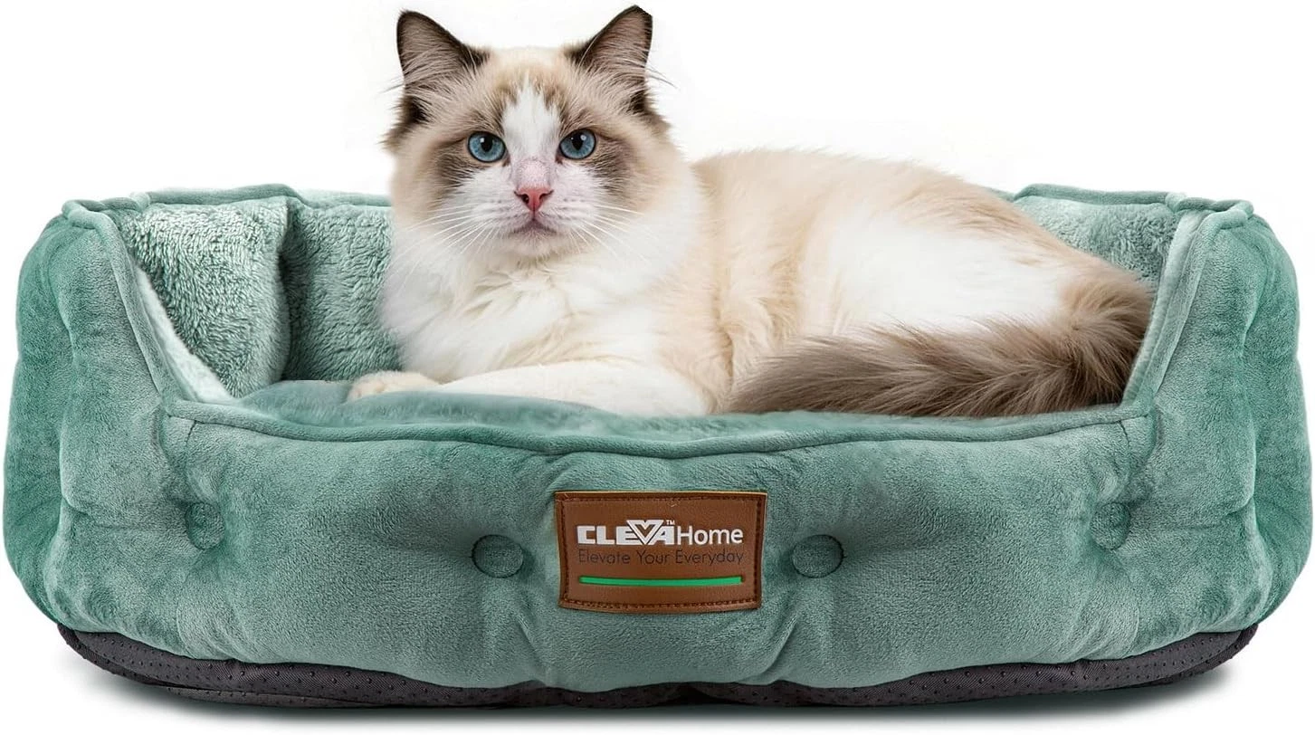 Plush Faux Fur Cat Bed Reversible Cushion Small Dog Bed for Indoor Pets up to