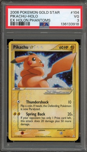 Pokemon Pikachu Gold Star EX Holon Phantoms Holo Ultra Rare #104 PSA 3
