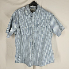 Wrangler Wrancher Mens XL Blue Geometric Pearl Snap Button Up Shirt