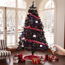7.5FT Black Christmas Tree Prelit, 1500 PVC Branch Tips 600 Lights 11 Mod...