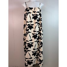 A New Day Midi Dress Medium Cream Black Floral Linen Blend Sleeveless Women