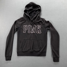 Pink Victoria's Secret Hoodie Sweatshirt Women's Size S Black Embroidered Logo