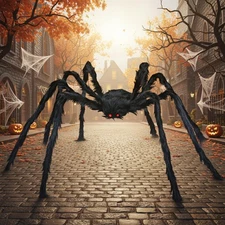 , Giant Halloween Black Hairy Spider - 6.5 Ft, Foldable Fake Spider Halloween...