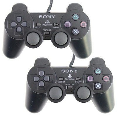 2x Original Sony Playstation 2 PS2 Schwarz Controller mit Dualshock Refurbished