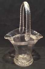 Vintage Duncan Miller Clear Etched Glass Brides Basket, 12 Inches Tall