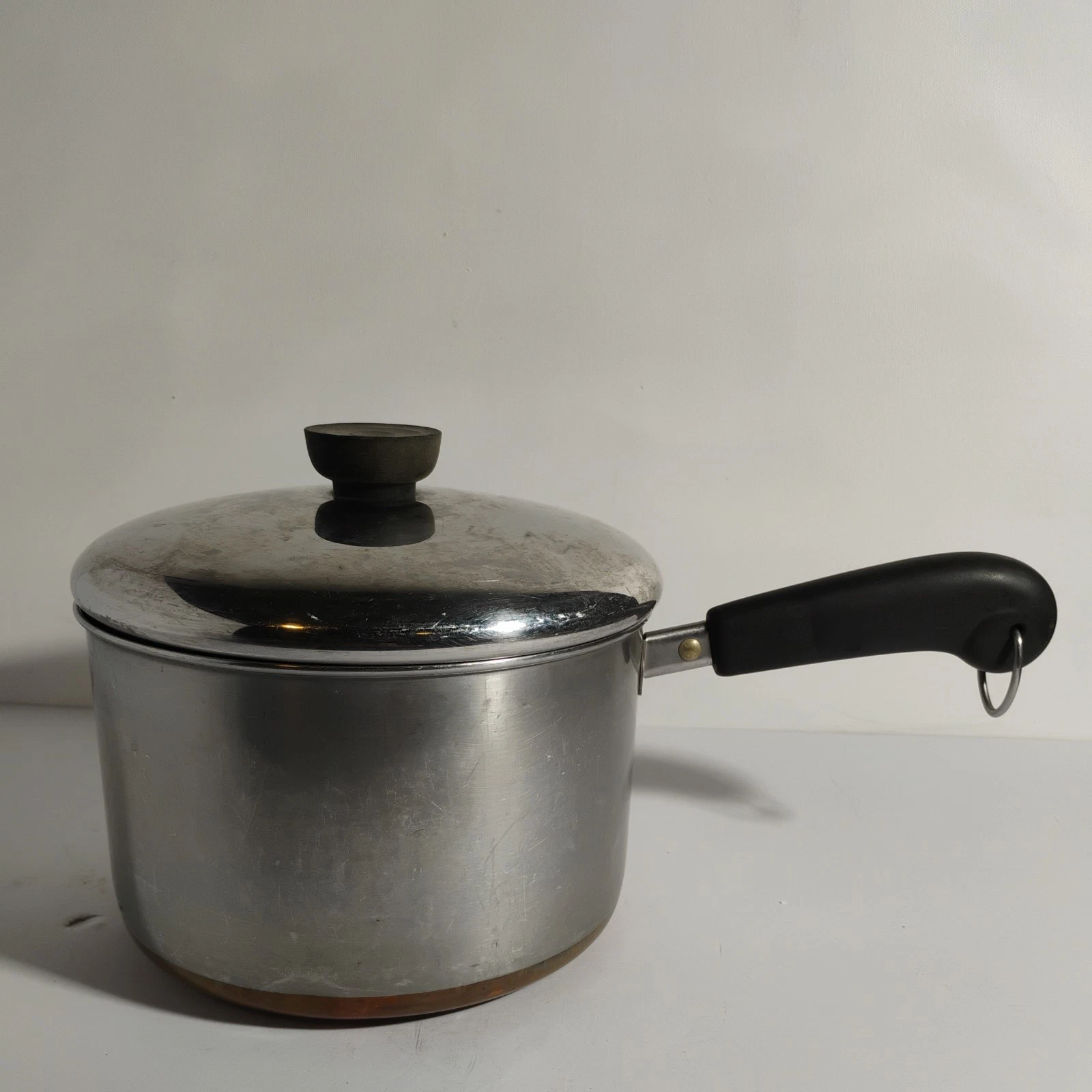 Vtg. Revere Ware 2 Qt Low Profile Sauce Pan W/Lid 1801 Copper Clad Bottom USA
