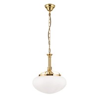 HäNgelampe Messing Glas Ø 33 Cm In GläNzend Weiß E27 Rund Jugendstil