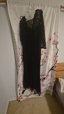 Women  s Black Lace Sequin V-Neck 3/4 Sleeve Long Maxi Dress Size M