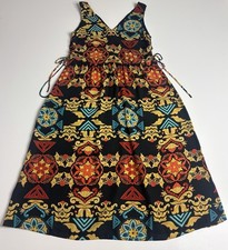 H&M Boho Baroque Print Dress Size 6 Sleeveless A Line Tie Waist Midi