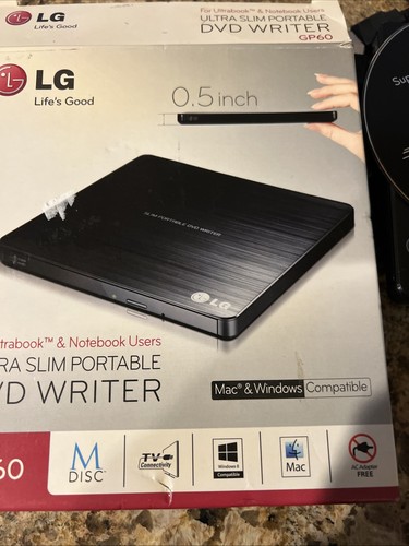 LG - GP60NB50 - Slim Portable DVD Writer DVD-Writer Ext USB DVDRW - Black .5” - Afbeelding 3 van 4