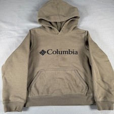 Columbia Youth Hoodie Sweatshirt Pullover Tan Khaki Logo Fleece 6/7 XS