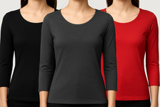 Women Long Sleeve Plain Tee Scoop Neck Slim Fit Casual Basic Top Soft Cotton