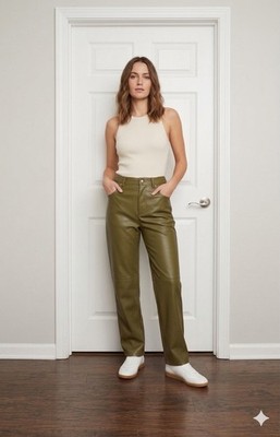 Vero Moda Womens Small Bella High Waist Green Brown Faux Leather Pant S Straight