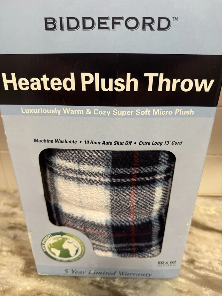 Manta de felpa térmica Biddeford 50x62 microfelpa a cuadros 6 ajustes de calor nueva Foto 2 de 4