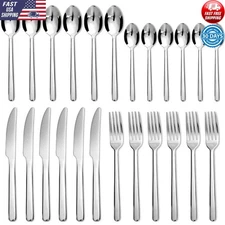 24 Piece Elegant Stainless Steel Flatware Set Service 6 Durable New Tableware