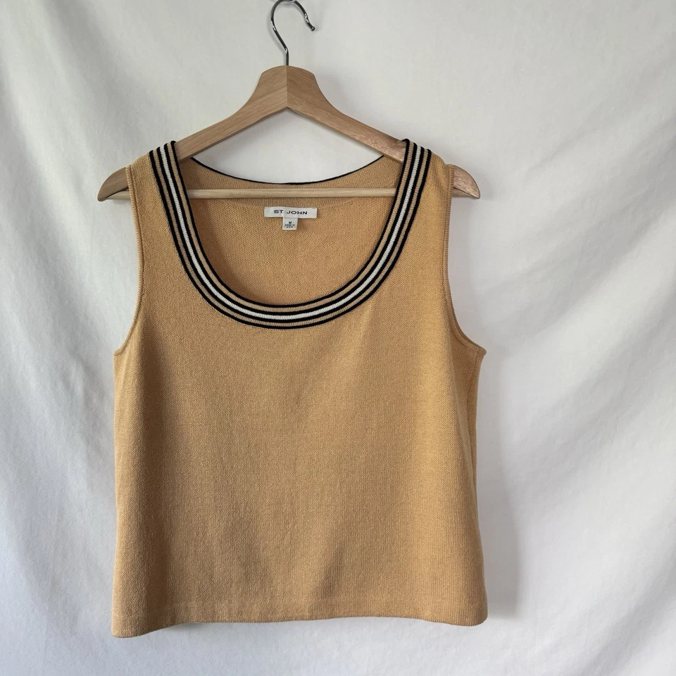 Blazer y conjunto sin mangas vintage Y2K St. John tejido camel con ribete a rayas negras - 10 Foto 4 de 4