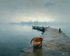 Leonid Afremov ISOLATED DOCK Oil Painting 40"x32" by Official Studio GICLEE